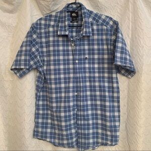 QUIKSILVER Blue and White Plaid Button Down Short Sleeve Shirt